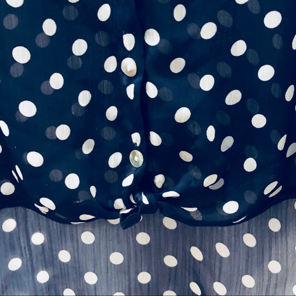 Like New Tie Front Hi Low Polka Dot Sheer Blouse - Blue & White Top in XS - Picture 5 of 8